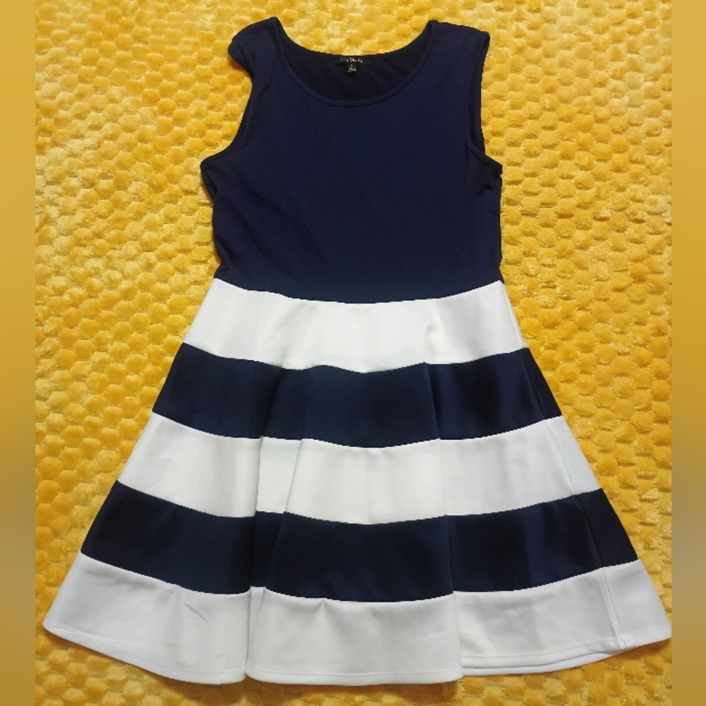 City Studio Navy and White Striped Casual Dress